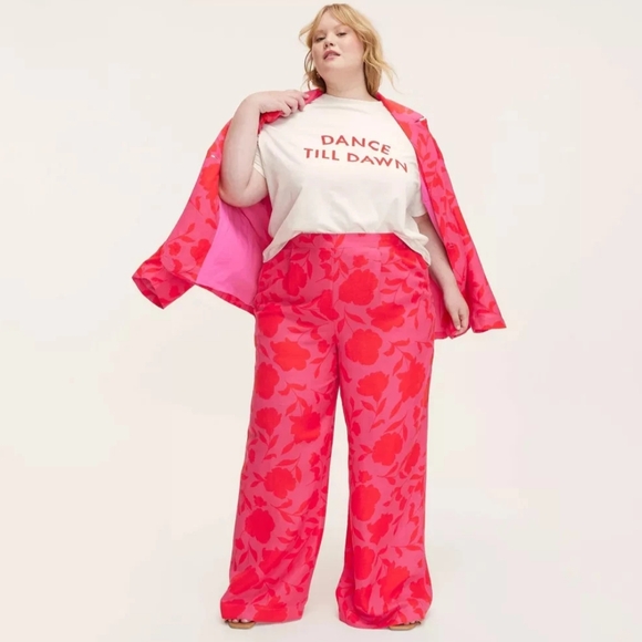 kate spade Pants - NWT Kate Spade Pink Floral Wide Leg Linen Trouser Size 2X